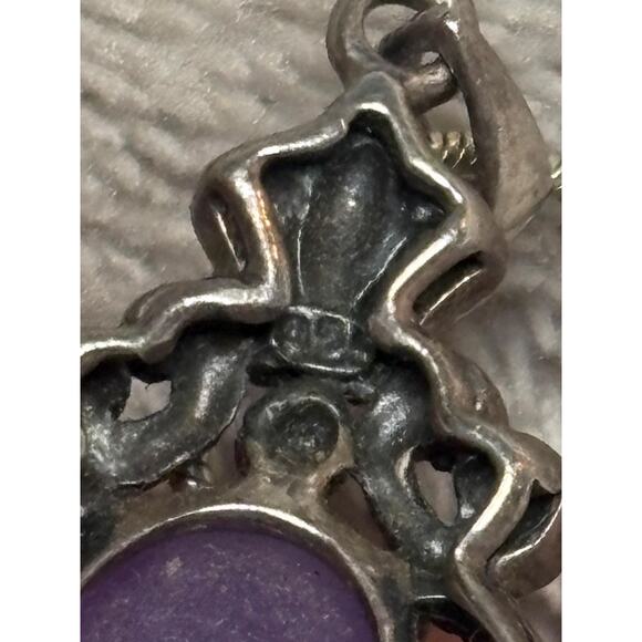 Vintage Sterling Silver Lavender Jade Marcasite Art Deco Pendant Necklace - Picture 5 of 6